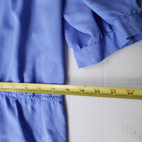 Vintage 80's Raoul Blue Drape Front Puffed Short Sleeve Mid-length Dress ♥️ - Picture 8 of 14